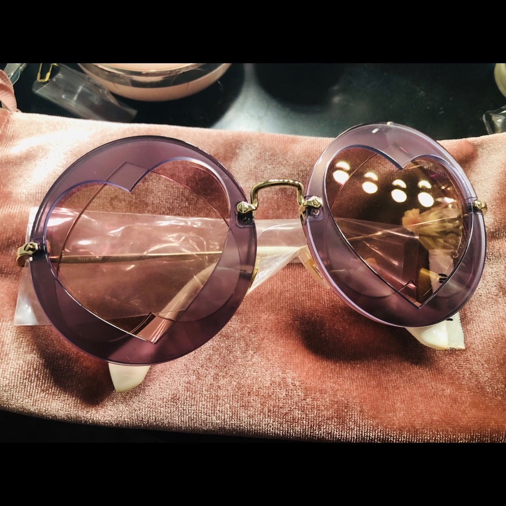Free Purse + Auth MiuMiu Double Heart Sunglasses